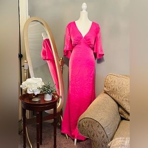 Hot pink maxi flutter sleeve dress